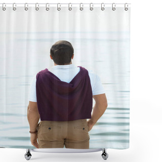 Personality  Rear View Of Man Standing And Looking At River On Summer Day Shower Curtains