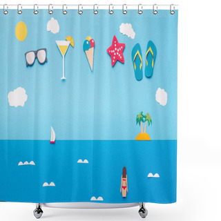 Personality  Summer Concept Wallpaper With Beach Accessories In The Sky Shower Curtains