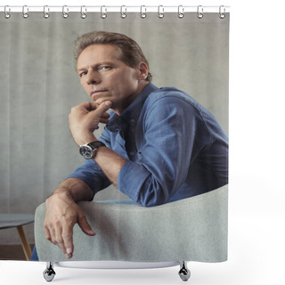 Personality  Man Sitting On Armchair In Thoughtful Pose Shower Curtains