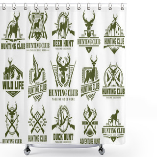 Personality  Collection Of Hunting Logo, Vector Set Of Hunt Label, Badge Or Emblem, Duck And Deer Hunt Logo Shower Curtains