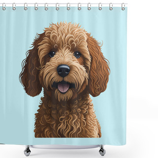 Personality  Golden Doodle Dog. Color Image Of A Dogs Head Isolated On A Plain Background. Dog Portrait, Vector Illustration Shower Curtains