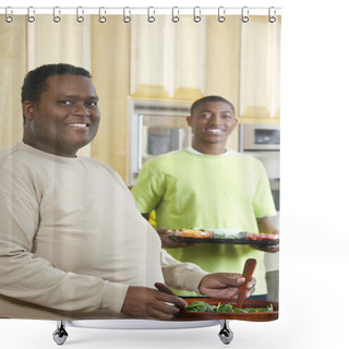 Personality  Obese Man Preparing Salad Shower Curtains