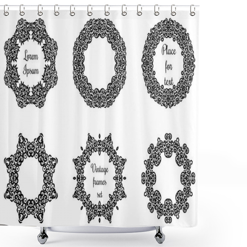 Personality  Round Geometric Ornaments Set Intricate Lacy Vector Round Frames.Circle Lace Ornament , Geometric Doily Frames Collection. Black And White Set With Place For Text Shower Curtains