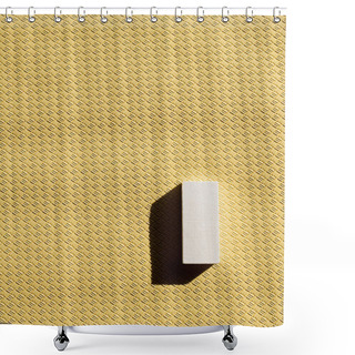 Personality  Top View Of White Rectangular Block On Beige Textured Background With Copy Space Shower Curtains