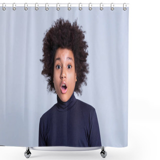 Personality  Dark-haired Curly Little Kid Being Shocked And Opening His Mouth Shower Curtains