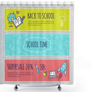 Personality  Vector Education Concept With Hand Drawn Elements. Cute Back To School Sale Colorful Banners Shower Curtains