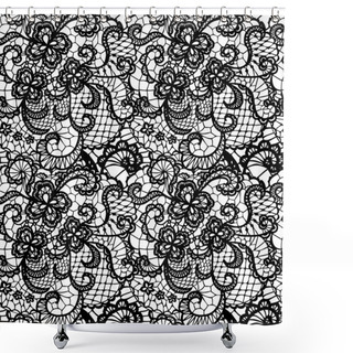 Personality  Lace Black Seamless Pattern With Flowers Shower Curtains