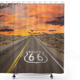 Personality  Route 66 Pavement Sign Sunrise Mojave Desert Shower Curtains