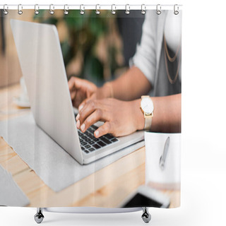 Personality  Businesswoman Using Laptop Shower Curtains