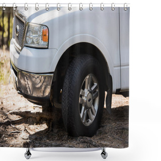Personality  Close Up Of White Pickup Truck Outdoors Shower Curtains