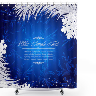 Personality  Blue Christmas Holiday Background With Snowflakes And Silver Fir Shower Curtains