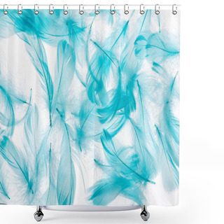 Personality  Seamless Background With Blue Lightweight And Bright Feathers Isolated On White Shower Curtains