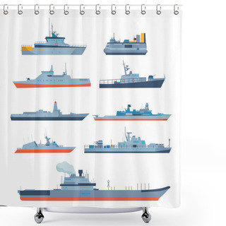Personality  Set Of Ships In Modern Flat Style: Ships, Boats, Ferries. Shower Curtains