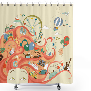 Personality  Red-haired Girl And Her Dreams About Travel And Vacation Shower Curtains