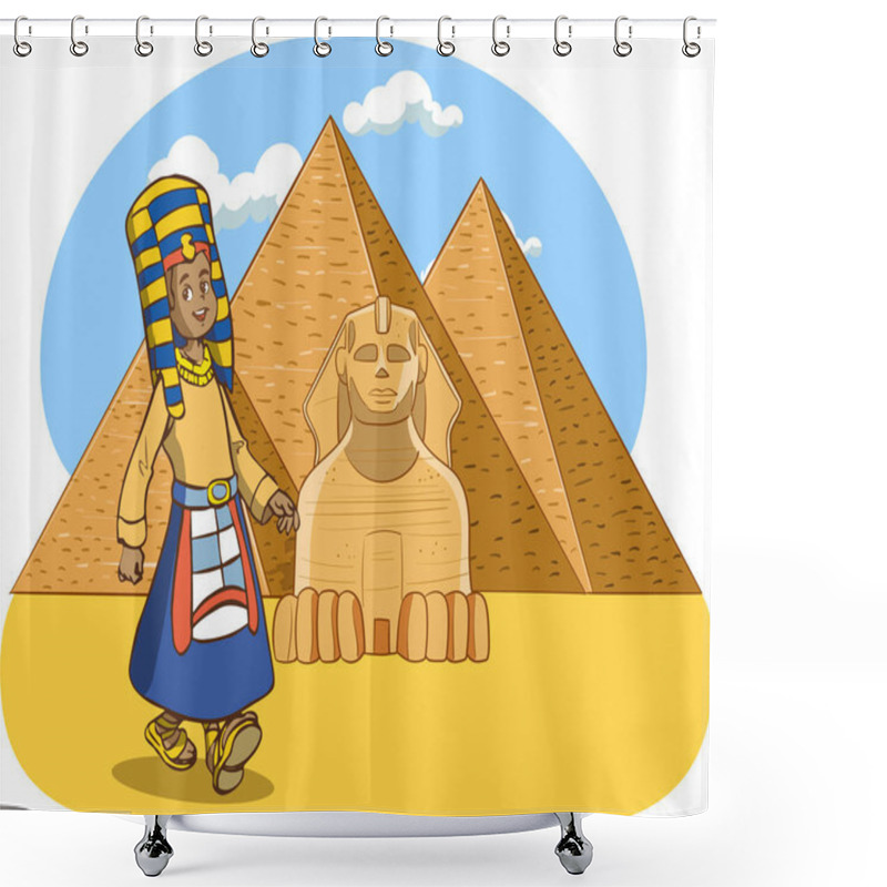 Personality  cartoon egypt egypt with egypt pyramids on background shower curtains