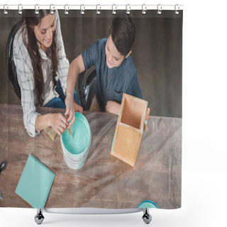 Personality  Son And Mother Painting Birdhouse Shower Curtains