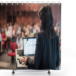 Personality  Public Speaker Giving Talk At Business Event. Shower Curtains