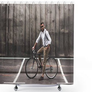 Personality  Stylish Man Sitting On Bicycle Shower Curtains