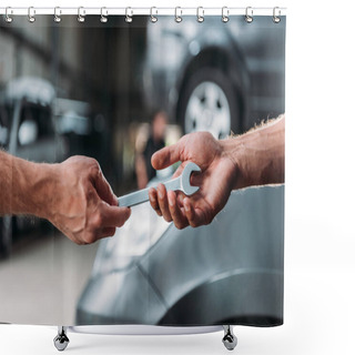 Personality  Partial View Of Auto Mechanics With Wrench In Repair Shop Shower Curtains