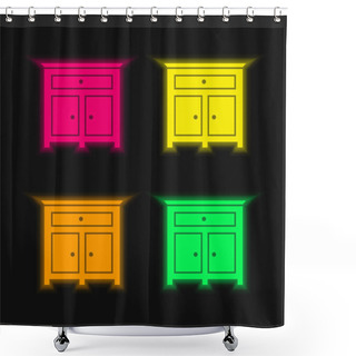 Personality  Bedroom Drawer Furniture Four Color Glowing Neon Vector Icon Shower Curtains