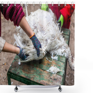 Personality  The Process Of Removing Feathers From A Dead Turkey. Slaughter And Plucking A Turkey Shower Curtains