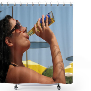 Personality  Woman Drinking Beer Shower Curtains