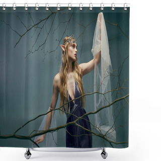 Personality  A Young Woman With A Veil On Her Head Stands Gracefully In Front Of A Lush Tree, Embodying The Essence Of A Fairy Princess. Shower Curtains