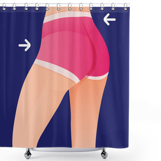 Personality  Perfect Slim Toned Young Body Of The Girl. Sporty Woman In Sportswear, Shorts Butt Icon For Mobile Apps, Slim Body, Vector Illustration. Shower Curtains