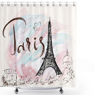 Personality  Illustration With Eiffel Tower, Paris Shower Curtains
