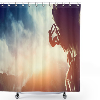 Personality  A Silhouette Of Man Climbing On Rock Shower Curtains