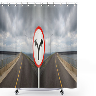 Personality  Fork Junction Sign With Crossroads Spliting In Two Way Shower Curtains