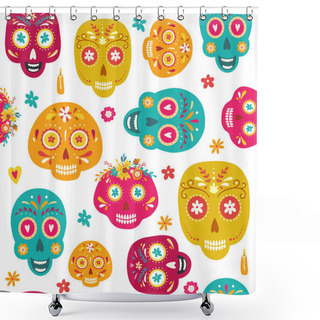 Personality  Day Of The Dead Seamless Pattern Shower Curtains