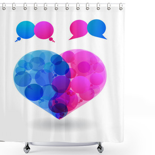 Personality  Couple Of Lovers Talk Love In Heart Speech Bubbles. Dialogue Shower Curtains