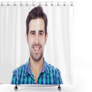 Personality  Close-up Portrait Of A Handsome Latin Man Smiling Shower Curtains