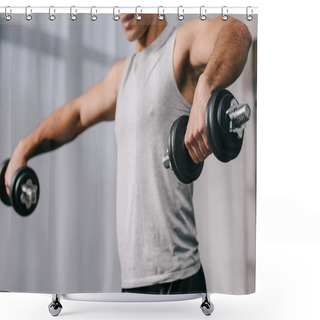Personality  Cropped View Bi-racial Man Workout With Dumbbells Shower Curtains