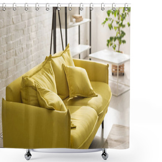 Personality  Comfortable Yellow Sofa With Sunlight In Living Room Shower Curtains