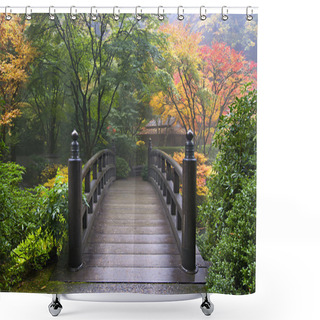 Personality  Wooden Bridge At Japanese Garden In Fall Shower Curtains