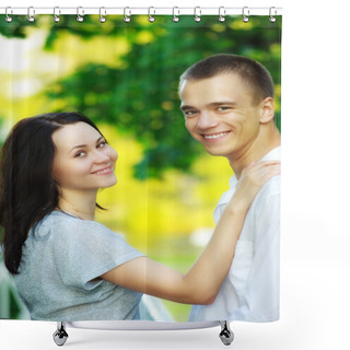 Personality  Young Couple In Summer Park Shower Curtains