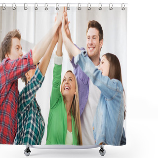 Personality  Happy Students Giving High Five At School Shower Curtains