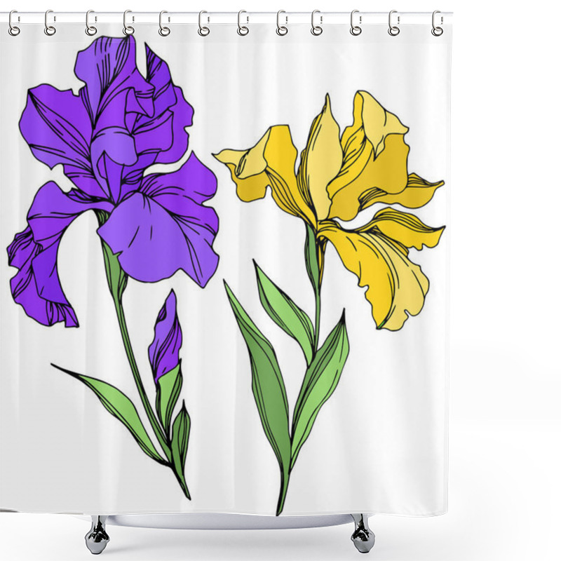 Personality  Iris Floral Botanical Flowers. Black And White Engraved Ink Art. Isolated Irises Illustration Element. Shower Curtains