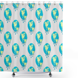 Personality  Pattern With Melting Globes Signs On Grey Background, Global Warming Concept Shower Curtains