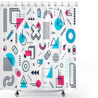 Personality  Geometric Shapes. Abstract Memphis Style, Points Grid And Lines Pattern Symbols. Color Minimal Poster Elements Vector Set Shower Curtains