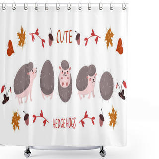 Personality  Set Of Cute Hedgehogs Isolated On A White Background. Vector Graphics. Shower Curtains