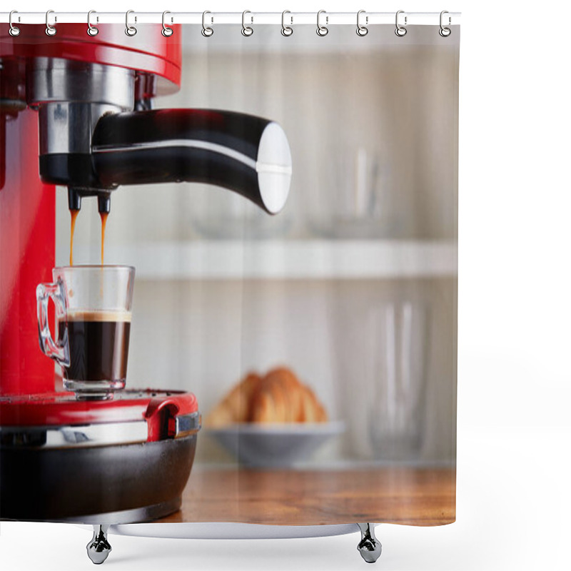 Personality  Making Fresh Coffee Going Out From A Coffee Espresso Machine In Glass Transparent Coffee Cup  Shower Curtains