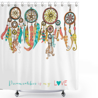Personality  Beautiful Vector Illustration With Dream Catchers. Colorful Ethnic, Elements Shower Curtains