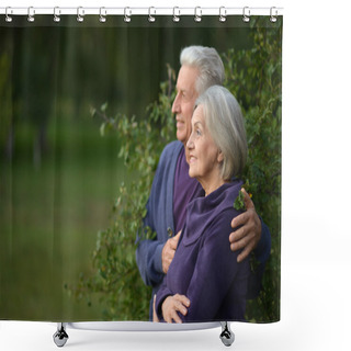 Personality  Senior Couple In Autumn Park Shower Curtains