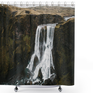 Personality  Aerial View Of Spectacular Fagrifoss Waterfall And Rocks In Iceland Shower Curtains