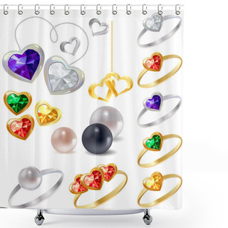 Personality  Different Gold And Silver Rings And Necklaces With Gems Shower Curtains