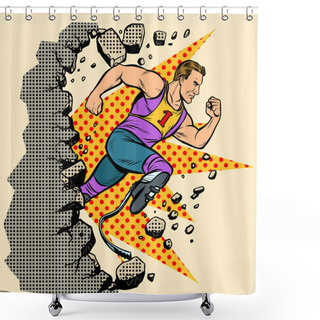 Personality  Breaks The Wall Disabled Runner With Leg Prostheses Running Forward. Sports Competition Shower Curtains