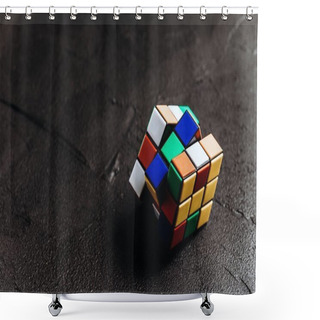 Personality  Rubik's Cube On Black Background Shower Curtains